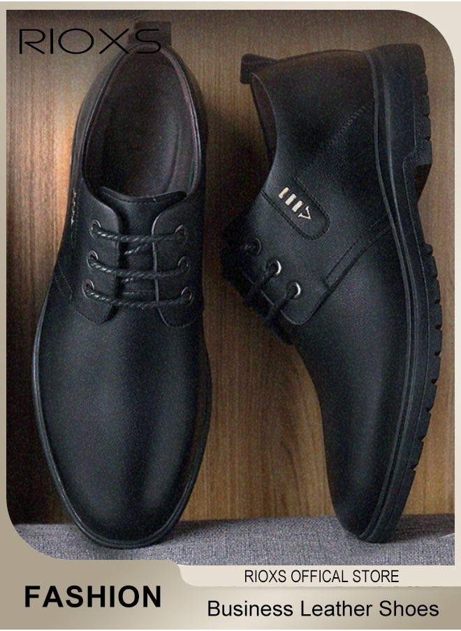 RIOXS - Men's Business Leather Shoes, Lace-up Round-toe Oxford Shoes, Stylish Classic Dress Shoes, Comfortable Lightweight Walking Flats, Suitable for Daily Wear and Formal Occasions - Image 1