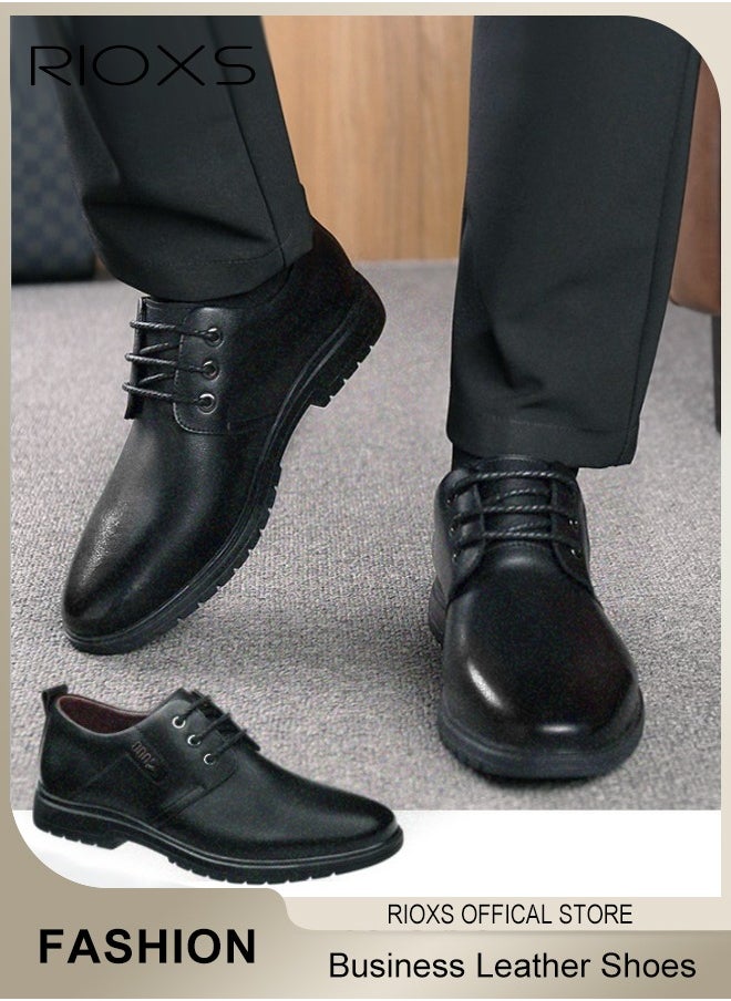 RIOXS - Men's Business Leather Shoes, Lace-up Round-toe Oxford Shoes, Stylish Classic Dress Shoes, Comfortable Lightweight Walking Flats, Suitable for Daily Wear and Formal Occasions - Image 1