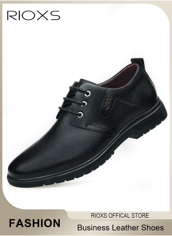RIOXS - Men's Business Leather Shoes, Lace-up Round-toe Oxford Shoes, Stylish Classic Dress Shoes, Comfortable Lightweight Walking Flats, Suitable for Daily Wear and Formal Occasions - Image 1