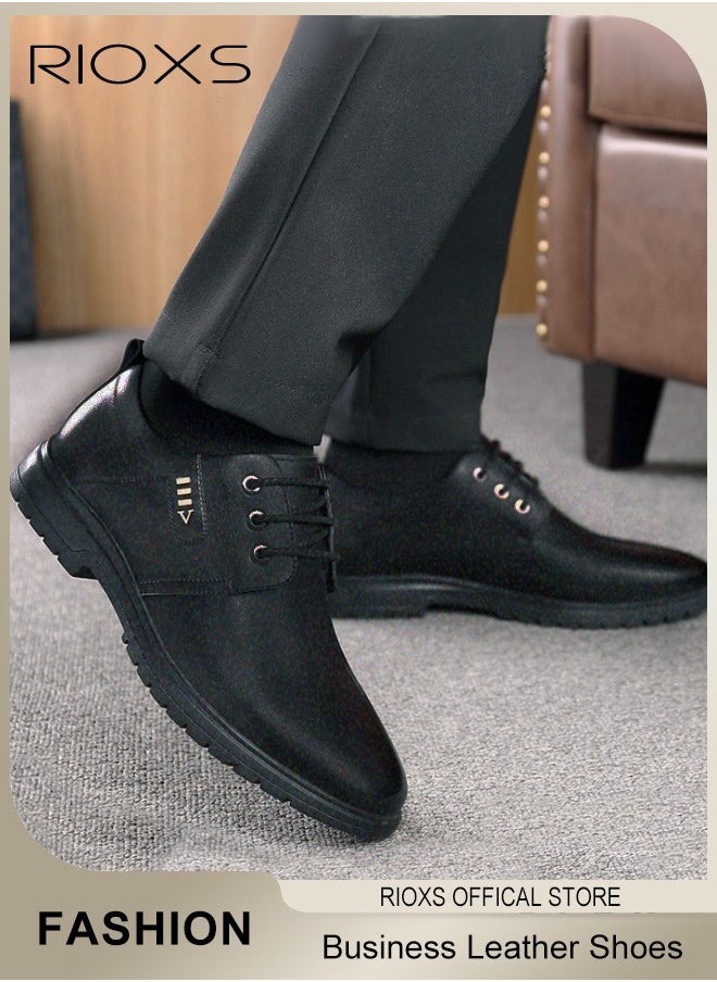 RIOXS - Men's Business Leather Shoes, Lace-up Round-toe Oxford Shoes, Stylish Classic Dress Shoes, Comfortable Lightweight Walking Flats, Suitable for Daily Wear and Formal Occasions - Image 1