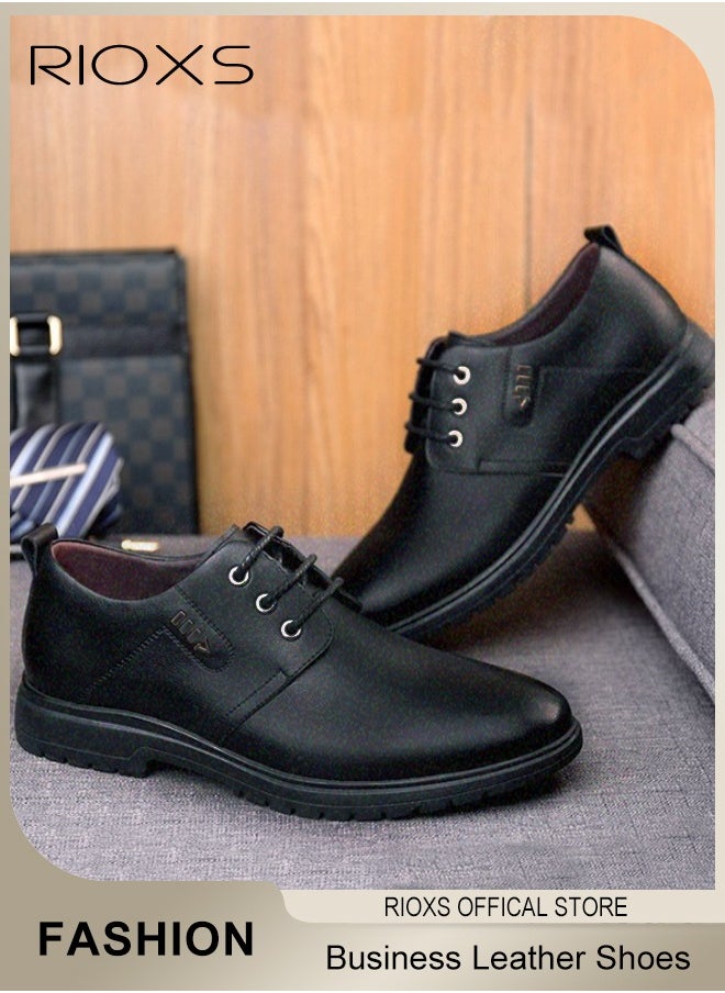 RIOXS - Men's Business Leather Shoes, Lace-up Round-toe Oxford Shoes, Stylish Classic Dress Shoes, Comfortable Lightweight Walking Flats, Suitable for Daily Wear and Formal Occasions - Image 1