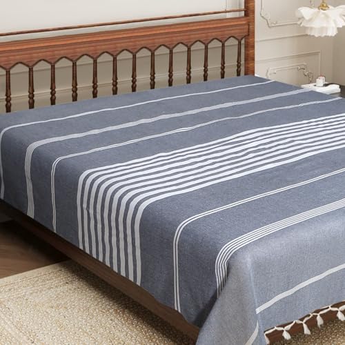Värde Handmade Double Bedsheet 210 TC | Without Pillow Cover | Handloom Cotton Bedsheets for Double Bed | Double Bedsheet for Summer (Size 90X100 Inches, 7.5 x 8.3 Feet (Hit Grey, Double Bed) - Image 1