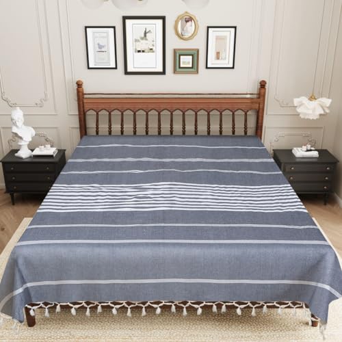 Värde Handmade Double Bedsheet 210 TC | Without Pillow Cover | Handloom Cotton Bedsheets for Double Bed | Double Bedsheet for Summer (Size 90X100 Inches, 7.5 x 8.3 Feet (Hit Grey, Double Bed) - Image 2