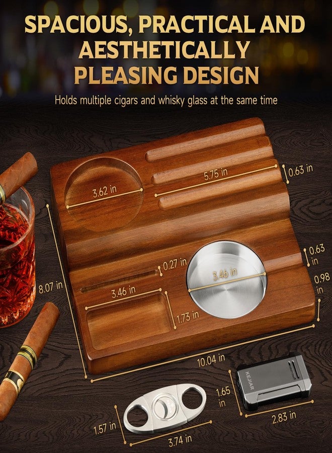 KEJIAR Cigar Ashtray, Wooden Base with Removable and Washable Outdoor Ashtray Suitable for Indoor and Outdoor Use, with Lighter and Cutter and Multiple Cigar Accessories, Ideal Gift for Men - Image 3