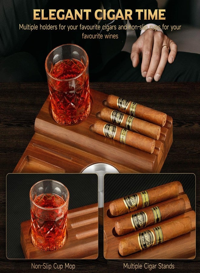 KEJIAR Cigar Ashtray, Wooden Base with Removable and Washable Outdoor Ashtray Suitable for Indoor and Outdoor Use, with Lighter and Cutter and Multiple Cigar Accessories, Ideal Gift for Men - Image 5