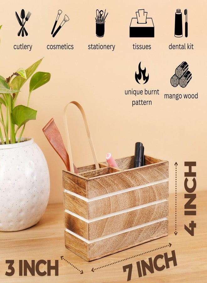 Hashcart Pen Holder Pencil Holder - Wood Pen Cup Pencil Cup for Desk - Office Desk Organizer - Makeup Brushes Holder - 3 Compartment Caddy for Home and Office - Image 5