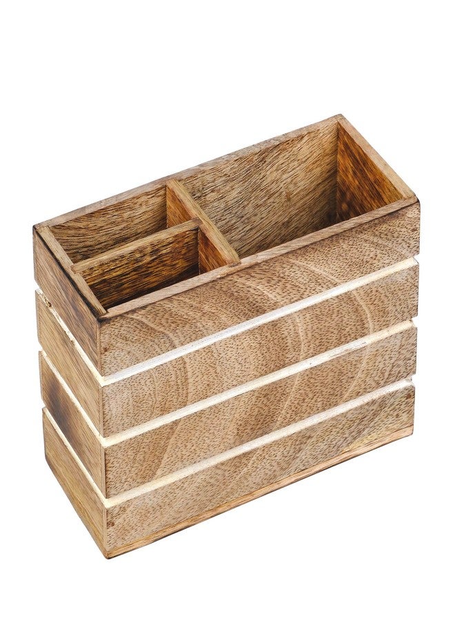Hashcart Pen Holder Pencil Holder - Wood Pen Cup Pencil Cup for Desk - Office Desk Organizer - Makeup Brushes Holder - 3 Compartment Caddy for Home and Office - Image 4