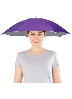 Festive Gallery Umbrella Hat,Folding Sun/Rain Protection Umbrella Hats Head-Mounted Umbrella Hats Waterproof Fishing Umbrella Cap,Hands Free,Outdoor Sunshade Hat Portable Gardening Sun Caps-Purple 65 CM  - Image 1
