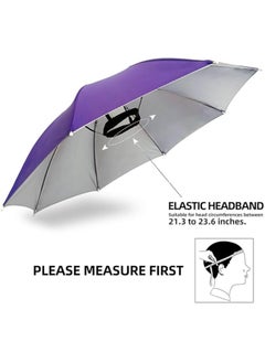Festive Gallery Umbrella Hat,Folding Sun/Rain Protection Umbrella Hats Head-Mounted Umbrella Hats Waterproof Fishing Umbrella Cap,Hands Free,Outdoor Sunshade Hat Portable Gardening Sun Caps-Purple 65 CM  - Image 3
