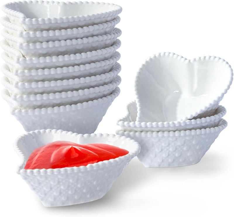UIBFCWN 12 Pack Ceramic Mini Dipping Bowls 3 inch Soy Sauce Dish Set 17 oz Heart Shaped Small Dip Bowl for Side Dish Multipurpose Serving Bowls for Ketchup Sushi - Image 1