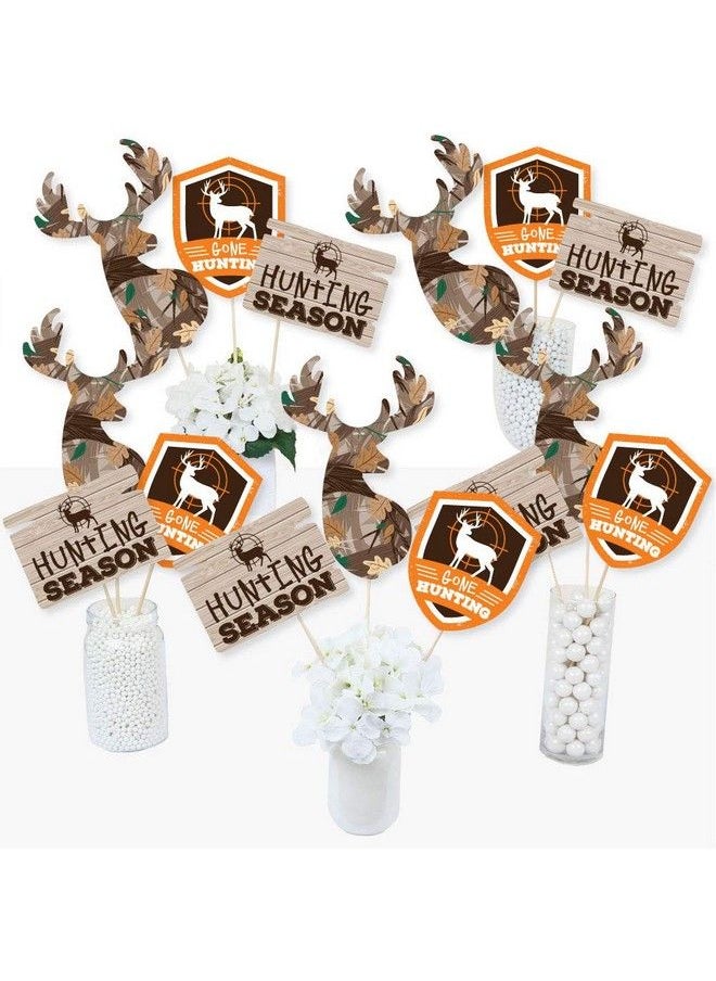 Big Dot of Happiness Gone Hunting Deer Hunting Camo Baby Shower Or Birthday Party Centerpiece Sticks Table Toppers Set Of 15  - Image 1