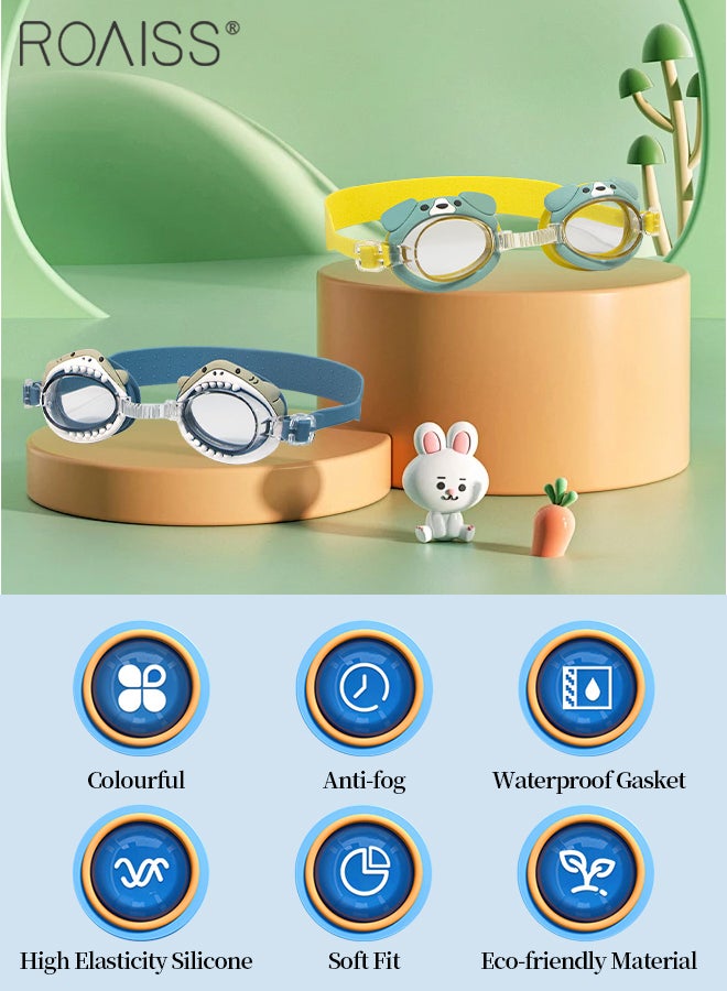 roaiss 4Pcs Kids Swimming Suit, HD Anti-fog and Waterproof Cartoon Swim Goggles, Adjustable Cute Animal Pattern Beach Pool Swimming Goggles with Earplugs, Suitable for 2-12 years Old Boys and Girls  - Image 2