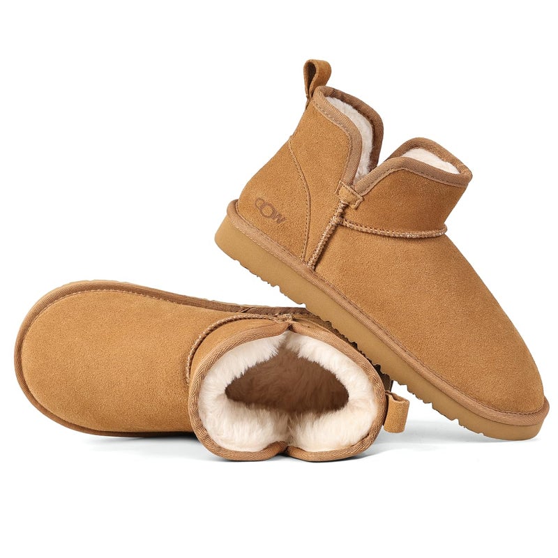 OOW Winter Ankle Genuine Suede Boots for Women Snow Slip On Comfort Short Booties Fall Warm Casual Fuzzy Shoes for Indoor & Outdoor - Image 1
