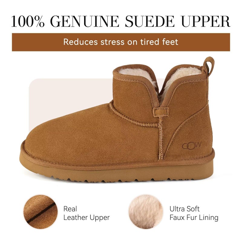 OOW Winter Ankle Genuine Suede Boots for Women Snow Slip On Comfort Short Booties Fall Warm Casual Fuzzy Shoes for Indoor & Outdoor - Image 4
