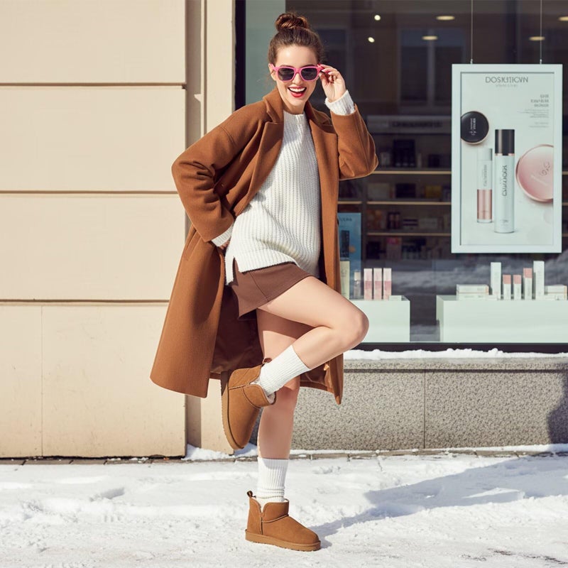 OOW Winter Ankle Genuine Suede Boots for Women Snow Slip On Comfort Short Booties Fall Warm Casual Fuzzy Shoes for Indoor & Outdoor - Image 2