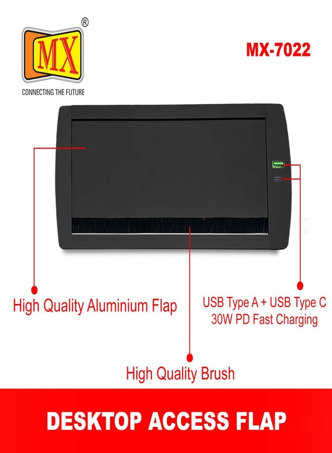MX Access Flap with Brush/Table Flip Cover/Cable Hole Cover/Cable Hole Cover Grommet/Metal Rectangle Wire Cable with 1 USB A + 1 USB C -30W PD (Cutout -330X132 MM)(Black) - Image 3