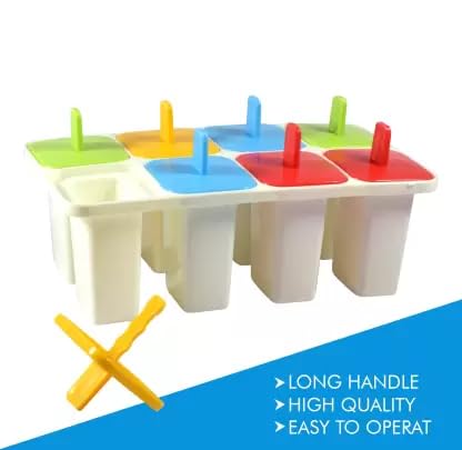 PUTHAK Kulfi Maker Mould Candy Mould Ice Candy Maker Plastic Frozen Ice Cream Mould Tray of 8 Candy with 10 Ice Cube Freeze Mould Box Cold Drinking (Pack of_2) - Image 2