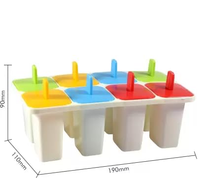 PUTHAK Kulfi Maker Mould Candy Mould Ice Candy Maker Plastic Frozen Ice Cream Mould Tray of 8 Candy with 10 Ice Cube Freeze Mould Box Cold Drinking (Pack of_2) - Image 3