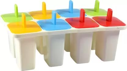 PUTHAK Kulfi Maker Mould Candy Mould Ice Candy Maker Plastic Frozen Ice Cream Mould Tray of 8 Candy with 10 Ice Cube Freeze Mould Box Cold Drinking (Pack of_2) - Image 4