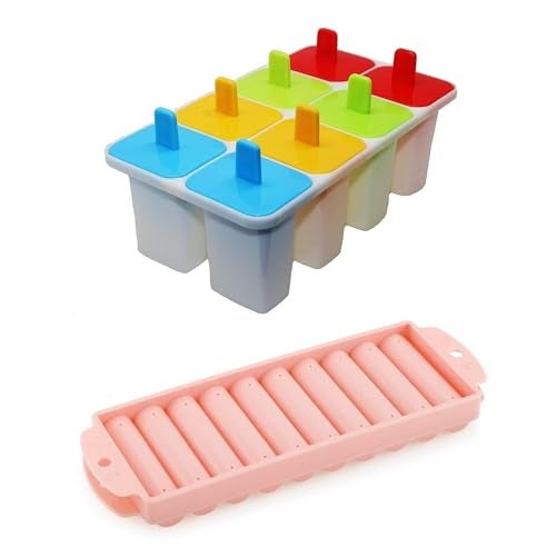 PUTHAK Kulfi Maker Mould Candy Mould Ice Candy Maker Plastic Frozen Ice Cream Mould Tray of 8 Candy with 10 Ice Cube Freeze Mould Box Cold Drinking (Pack of_2) - Image 1