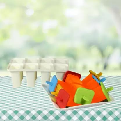 PUTHAK Kulfi Maker Mould Candy Mould Ice Candy Maker Plastic Frozen Ice Cream Mould Tray of 8 Candy with 10 Ice Cube Freeze Mould Box Cold Drinking (Pack of_2) - Image 5