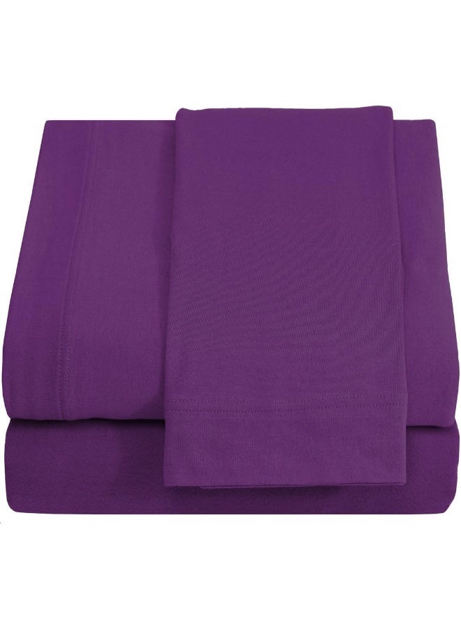 Knit Jersey 100% Cotton 2 Twin XL Fitted Bed Sheets (2-Pack) Soft and Comfy - Twin Extra Long, 15" Deep Pocket, 39" x 80" Great for Dorm Room, Hospital and Split King Dual Adjustable Beds (Purple)  - Image 1