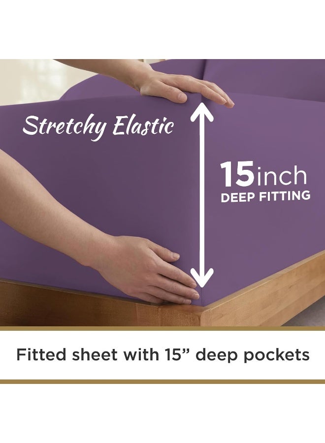 Knit Jersey 100% Cotton 2 Twin XL Fitted Bed Sheets (2-Pack) Soft and Comfy - Twin Extra Long, 15" Deep Pocket, 39" x 80" Great for Dorm Room, Hospital and Split King Dual Adjustable Beds (Purple)  - Image 3