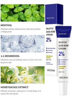 MOOYAM 2% Salicylic Acid Acne Cream, Lighten Acne Marks Remove Acne Shrink Pores Plant Essence, Fast Acne Removal In 12 Hours To See Results 20G  - Image 2