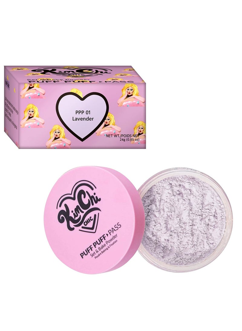 Kimchi Chic Beauty Puff Puff Pass Set and Bake Powder, Loose Face Powder with Extra Fluffy Setting Powder Puff, Soft Lavender Face Makeup for Uneven Skin Tone, 01 lavender - Image 1
