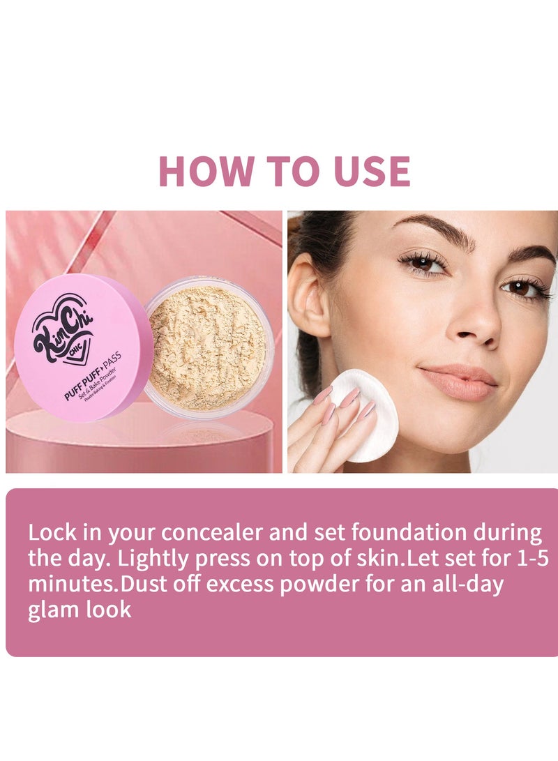 Kimchi Chic Beauty Puff Puff Pass Set and Bake Powder, Loose Face Powder with Extra Fluffy Setting Powder Puff, Soft Lavender Face Makeup for Uneven Skin Tone, 01 lavender - Image 3