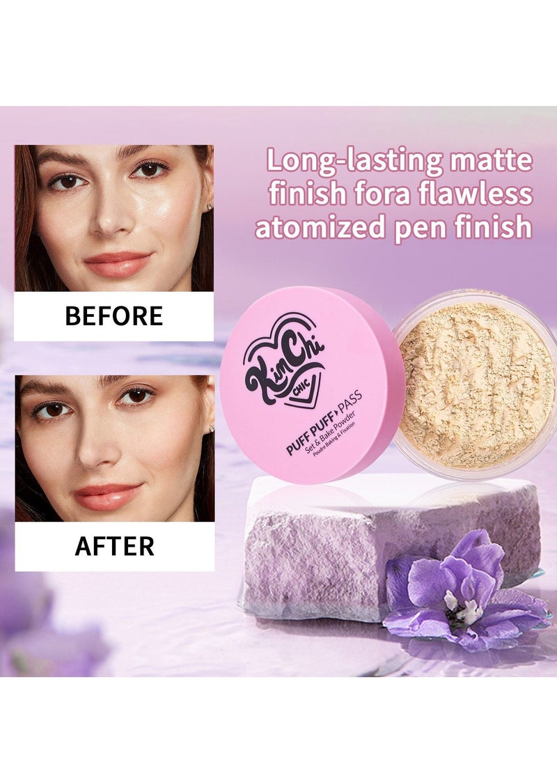 Kimchi Chic Beauty Puff Puff Pass Set and Bake Powder, Loose Face Powder with Extra Fluffy Setting Powder Puff, Soft Lavender Face Makeup for Uneven Skin Tone, 01 lavender - Image 5