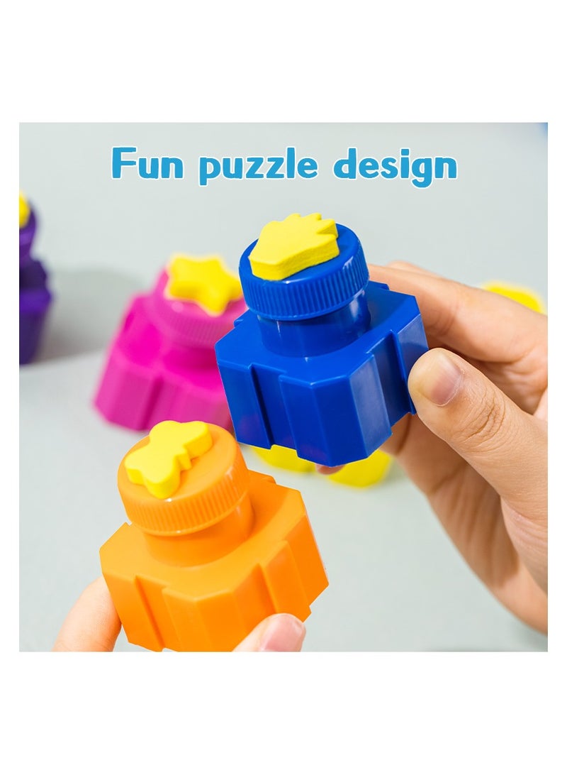 Deli EC21-12 Kids Finger Paint Set – 12 Colors, Super Washable, Non-Toxic Puzzle Bottles with Sponge Stamps – Creative Craft Paint for Toddlers & Children - Image 2