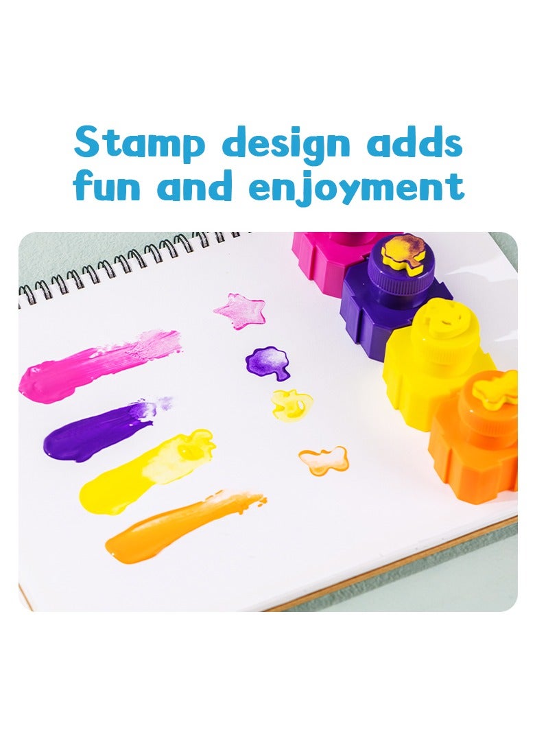 Deli EC21-12 Kids Finger Paint Set – 12 Colors, Super Washable, Non-Toxic Puzzle Bottles with Sponge Stamps – Creative Craft Paint for Toddlers & Children - Image 4