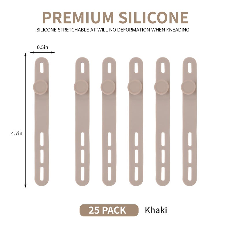 Oligei 25 Pcs Silicone Cable Ties, Cable Ties Reusable, High Elasticity Cord Wraps for Electrical Cords, Cord Organizer for Earphone, Phone Charger(Khaki) - Image 2