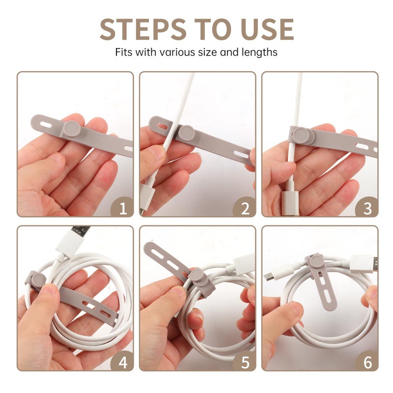 Oligei 25 Pcs Silicone Cable Ties, Cable Ties Reusable, High Elasticity Cord Wraps for Electrical Cords, Cord Organizer for Earphone, Phone Charger(Khaki) - Image 5
