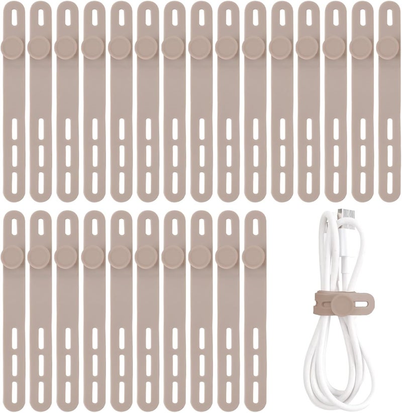 Oligei 25 Pcs Silicone Cable Ties, Cable Ties Reusable, High Elasticity Cord Wraps for Electrical Cords, Cord Organizer for Earphone, Phone Charger(Khaki) - Image 1