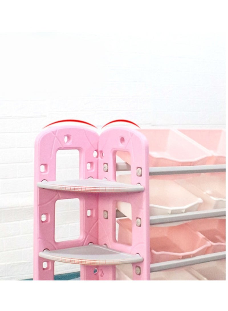 فول جوي منظم ألعاب  8 صناديق تخزين  مع رفين  زاوية من 6 طبقات ,وردي - Image 4