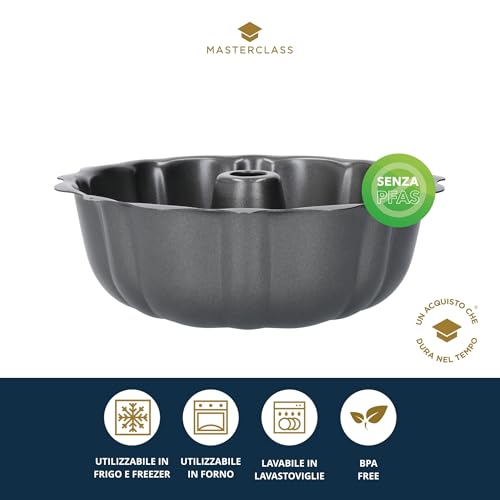 Master Class Premium 27 cm Fluted Ring Cake Tin | 1 mm Thick Carbon Steel, PFOA-Free Non-Stick, 10.5 Inch Savarin Mould for Baking Excellence, Grey - Image 2