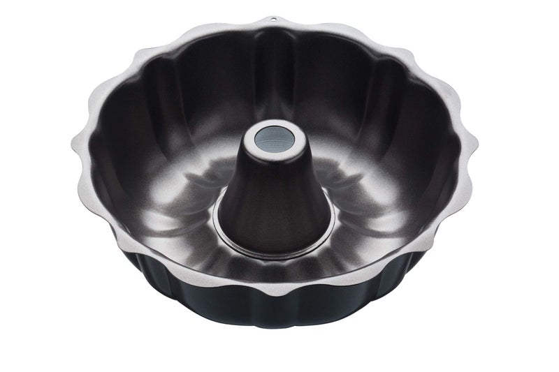 Master Class Premium 27 cm Fluted Ring Cake Tin | 1 mm Thick Carbon Steel, PFOA-Free Non-Stick, 10.5 Inch Savarin Mould for Baking Excellence, Grey - Image 1
