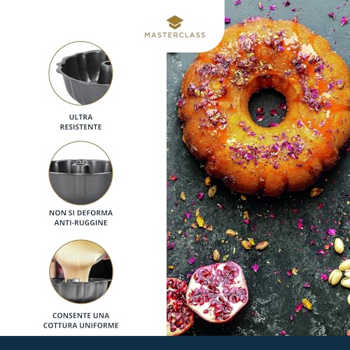 Master Class Premium 27 cm Fluted Ring Cake Tin | 1 mm Thick Carbon Steel, PFOA-Free Non-Stick, 10.5 Inch Savarin Mould for Baking Excellence, Grey - Image 3
