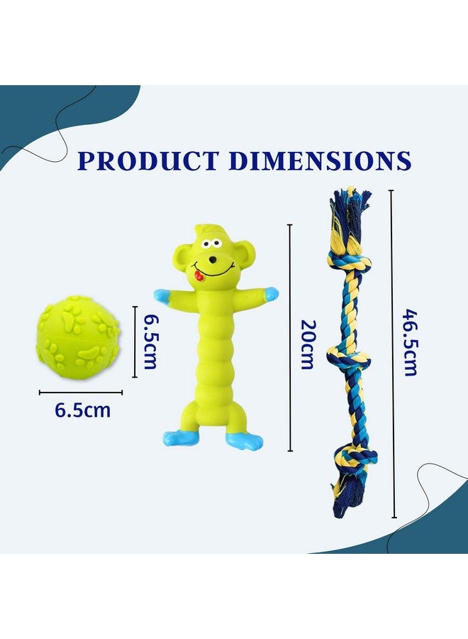 Generic 6 In 1 Squeaky And Chew Rope Dog Toy Combo - (2Knot Rope + 3Knot Rope + Slipper + Corn Stick + Claw Ball + Green Monkey) | Chewing, Playing, & Teething For Small Dogs And Puppies  - Image 3