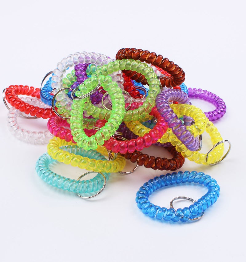 BIHRTC Pack of 30 Colorful Flexible Spiral Wrist Coil Keychain Stretchable Coil Spring Wristband Wrist Coil Key Ring for Office, Workshop, Shopping Mall, Sauna, Gym,Pool - Image 3