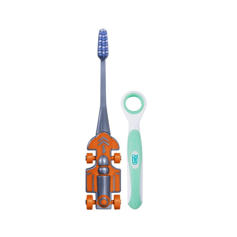Buddsbuddy Racer Kids Toothbrush, Soft Bristles for 2+ Years and Silicone Tongue Cleaner (Pack of 2, Multicolor) - Image 2