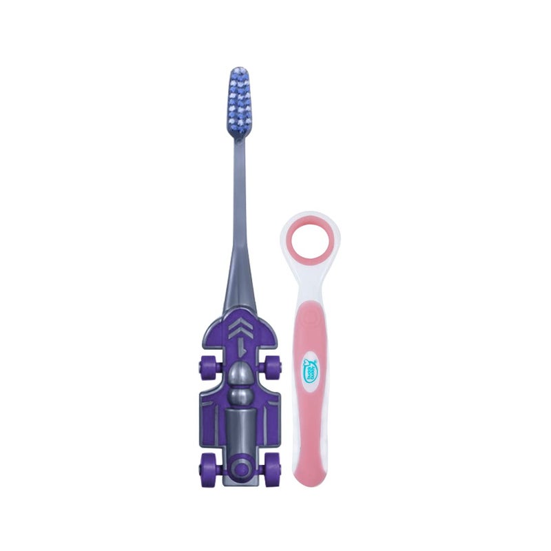 Buddsbuddy Racer Kids Toothbrush, Soft Bristles for 2+ Years and Silicone Tongue Cleaner (Pack of 2, Multicolor) - Image 3