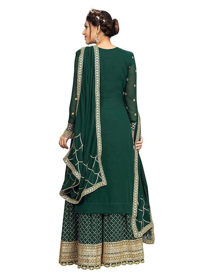 TRENDMALLS M طقم بدلة نسائية من قماش جورجيت مطرز من تريندمالز، يتكون من قميص وسروال وشال، باللون الأخضر. - Image 4