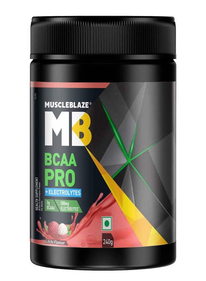 مسل بلايز مسحوق MuscleBlaze BCAA Pro، مكمل غذائي قوي أثناء التمرين (ليتشي، 240 غرام، 30 حصة) | يحتوي على 5 غرام من الأحماض الأمينية المتفرعة السلسلة (BCAAs) و500 ملغ من الإلكتروليتات - Image 1