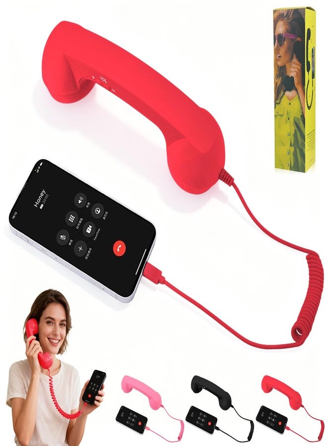 MeiAid Retro Phone Handset, 2026 New Retro Style Type-C Phone Handset,Vintage Wired Plug in Handheld Cell Phone Receiver with Microphone, Suitable for Cell Mobile Video Conferences,Calls,Meetings (Red) - Image 1