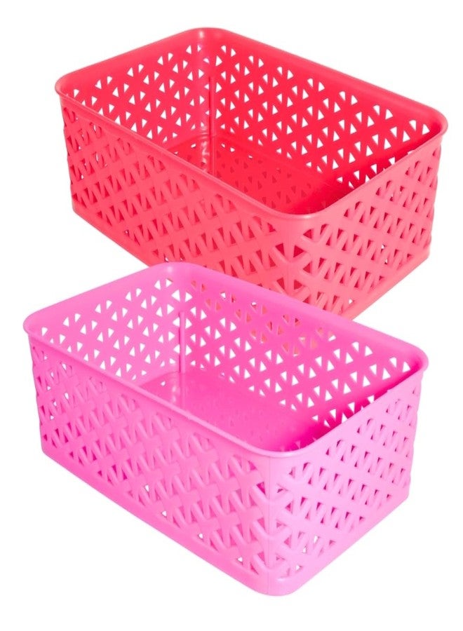 Simply Home Ellora-2 Multi-Purpose Plastic Storage Basket|Stackable Organizer Tokri For Home,Kitchen,Bathroom & Office|Ideal For Toys,Clothes,Cosmetics,Stationery|Set Of 2|Red Pink - Image 1