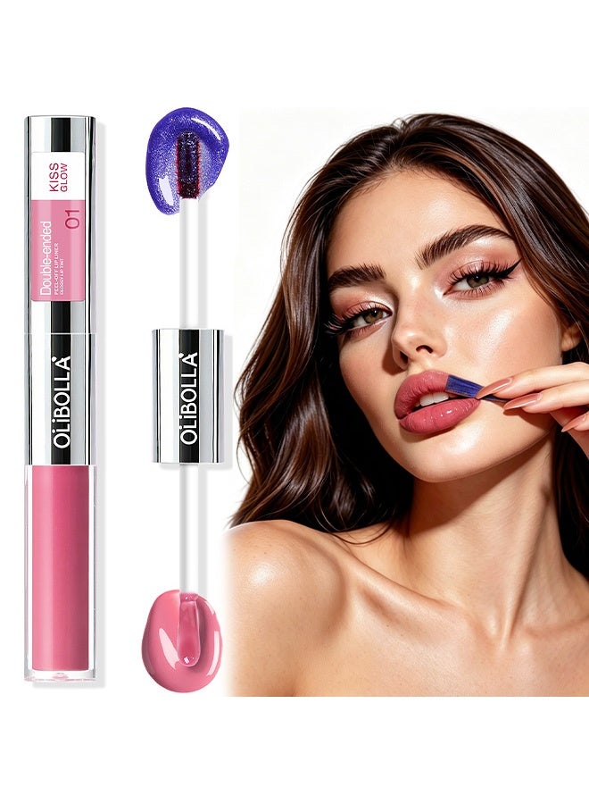 OLIBOLLA Double-Ended Peel-Off Lip Liner Color Changing Lip Oil, 2-in-1 Long-Lasting Peel-Off Lip Stain with Hydrating Lip Gloss #01 - Image 1