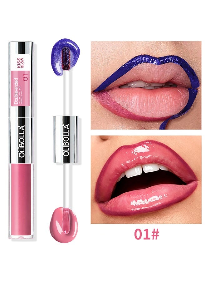 OLIBOLLA Double-Ended Peel-Off Lip Liner Color Changing Lip Oil, 2-in-1 Long-Lasting Peel-Off Lip Stain with Hydrating Lip Gloss #01 - Image 2